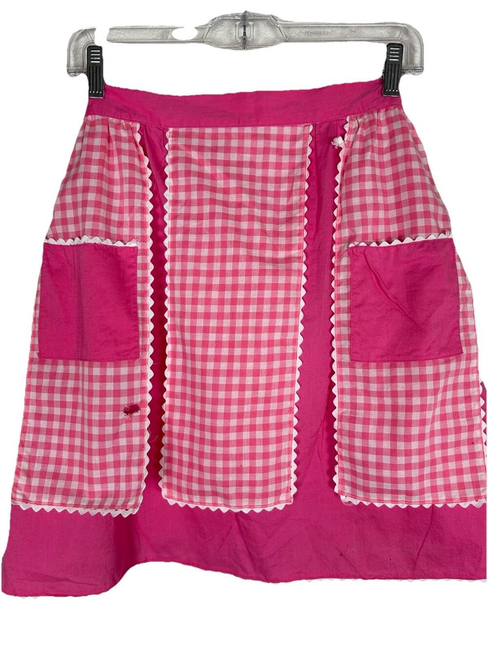 Vintage pink & pink gingham & rickrack trim Half Apron Cottagecore Farmhouse